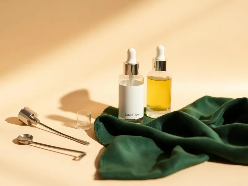 Dermatology serums and instruments arranged at Skin Solution Clinic